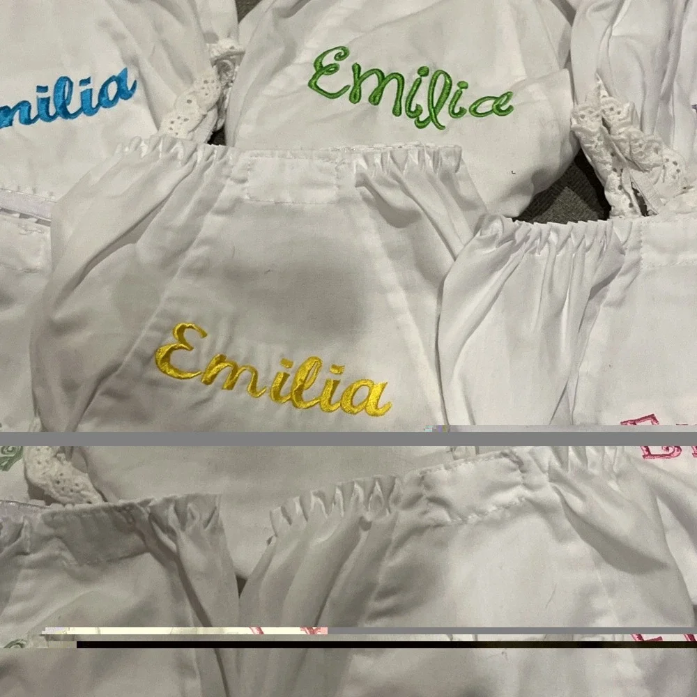 Monogrammed Emilia Baby Bloomers Size 2 +4 White Lace Trim, Set Of 8, New